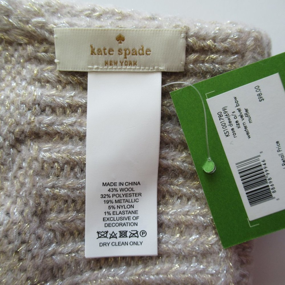 Kate Spade New York Western Velvet Metallic Bow Muffler Scarf NWT $98 - Picture 6 of 7